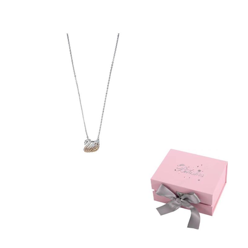 Swarovski Swan Faux Crystal Stone Necklaces Womens Gradient Yellow F-Pink bow gift box королевские желтого