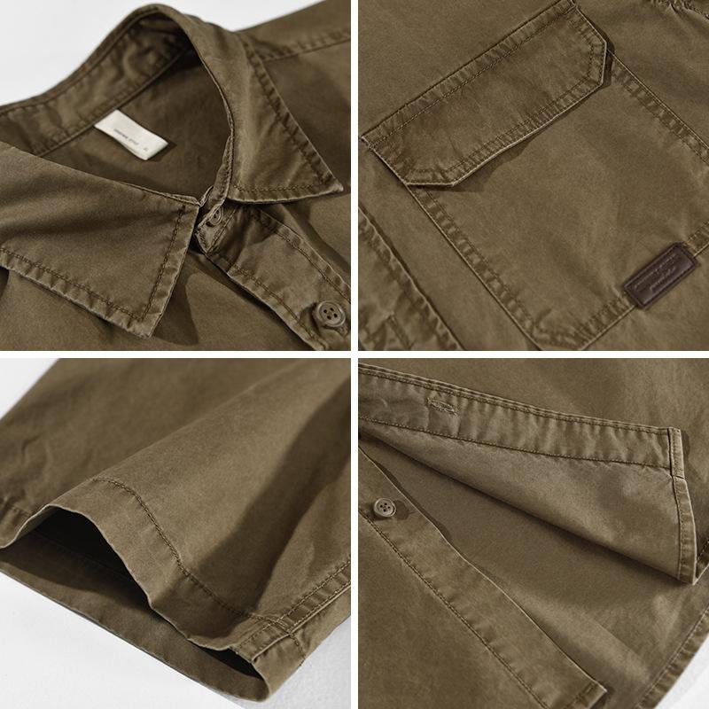 American Cargo Short Sleeve Shirts for Men New Fashion Summer Shirt 100 Cotton Casual Shirt with Double Pockets Youth Loose Top