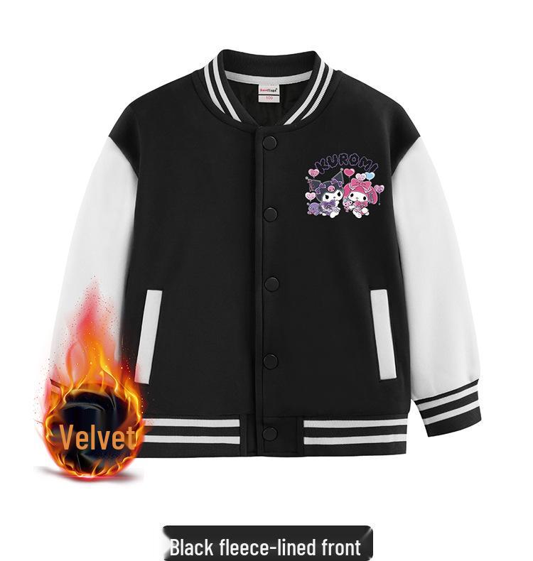 Kuromi Children's Baseball Jacket - Autumn/Winter Fashion, Girls' Plus Velvet Top, Medium & Large Sizes.