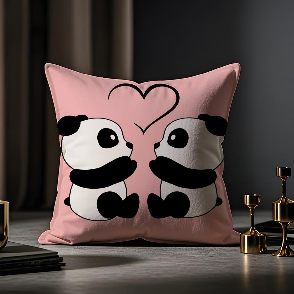 Lovely Panda Cushion Cover Anti-dustmite Pillowcase Invisible Zipper Silky Short Plush Sofa Cushion Cover