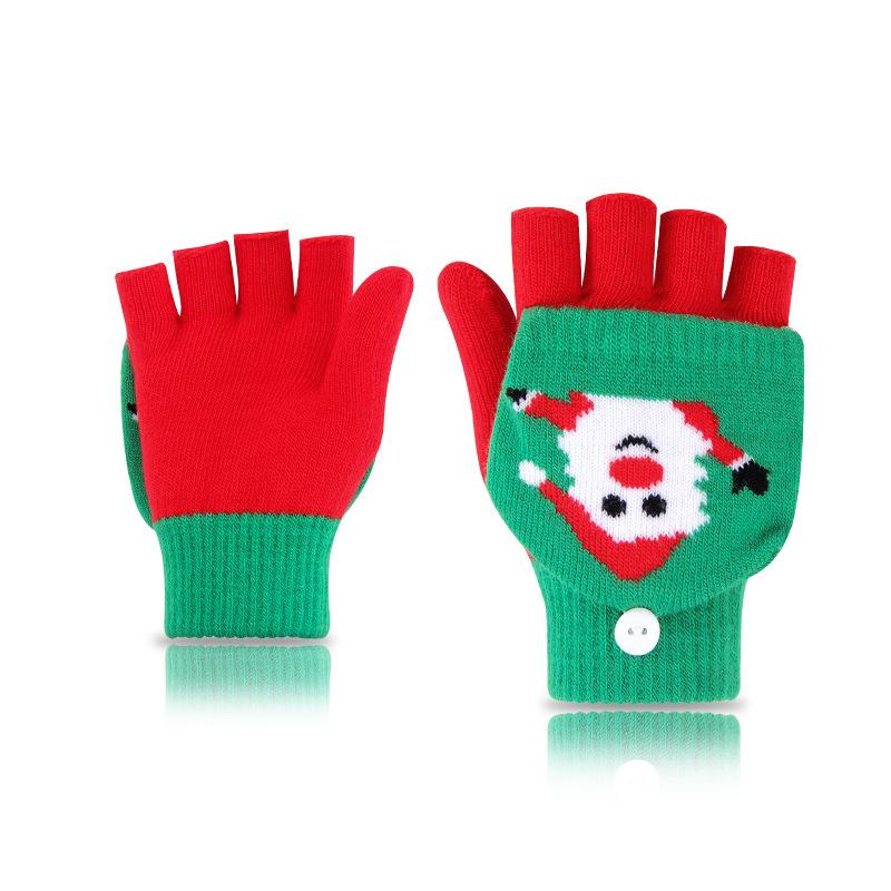 Gift Knitted Fabrics Christmas Gloves Christmas Tree Elk Pattern Keep Warm Thermal Gloves Half Finger Gloves Autumn Winter