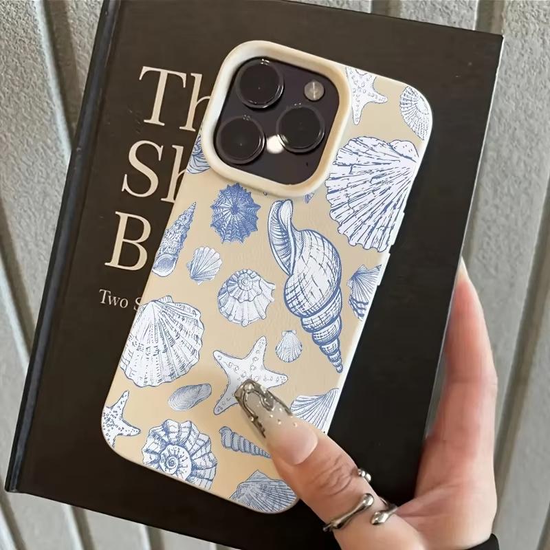 

Летний Синий Ракушка Раковина Морская Звезда Чехол для Телефона Для iPhone 17 Pro Max 16 Plus 15 Pro 14 13 12 11 17Air Личи Текстура Мягкий Чехол iPhone XS Max белый