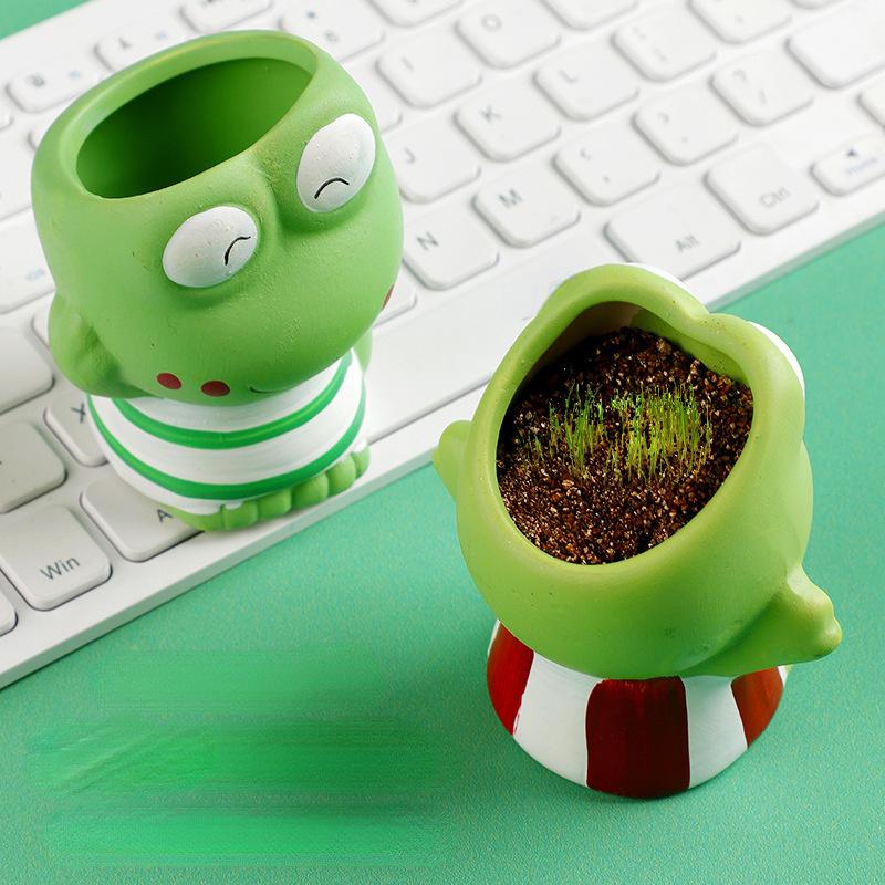 1pc Ceramic Flowerpot Mini Couple Frog Shaped Cartoon Cute Potted Plant Desktop Frog Plant Pot DIY Desk Decorate