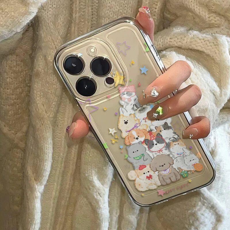 Cute puppy stacked music iPhone 17Promax mobile phone case transparent for Apple 16Pro space case 15
