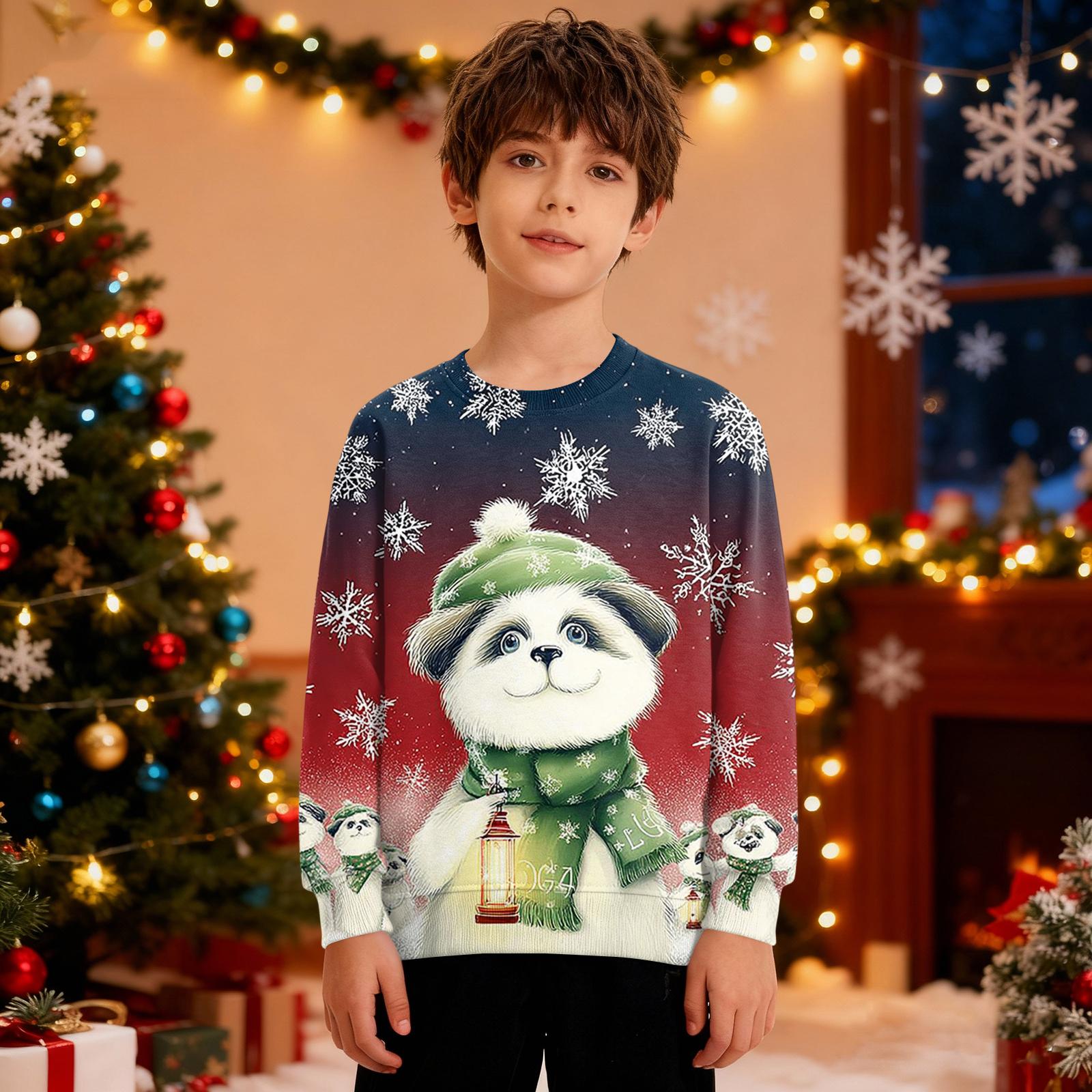 

Різдвяний світшот для хлопчиків дівчаток потворний різдвяний светр з круглим вирізом для малюків з довгим рукавом пуловер вбрання топи 160 винний