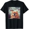 Pomeranian Selfie with UFOs Strange Print Graphic Space Funny T-Shirt