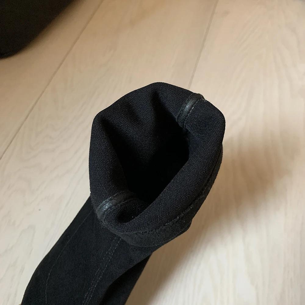Fashion Autumn Winter Fashion Kid Suede Women Boots Pointed Toe Yarn Elastic Ankle Boots Thin Heel Shoes Slip-on Female Socks Botas Femi