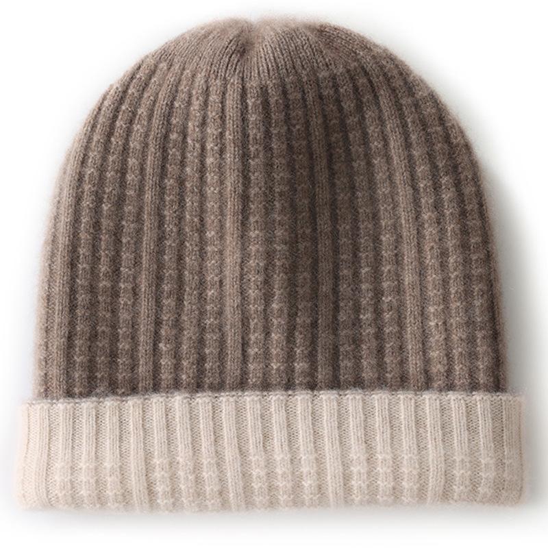 Autumn and Winter New% Cashmere Thickened Soft Waxy Warm Color Matching Knitted Men's and Women's Cashmere Hats Are In Stock