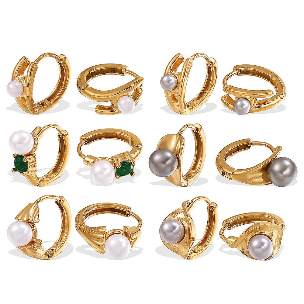Personalized Imitation Pearl Premium Earrings Niche Design Stainless Steel Gold Rhinestone Versatile Earrings