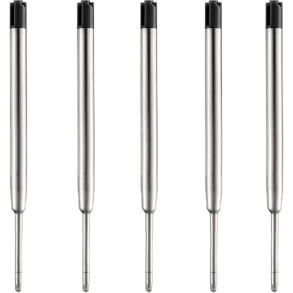 HeTaoCat Black Ink Refill Pack of 5, Replaceable Ballpoint Pen Refills, Medium Point Metal Refil (Black)