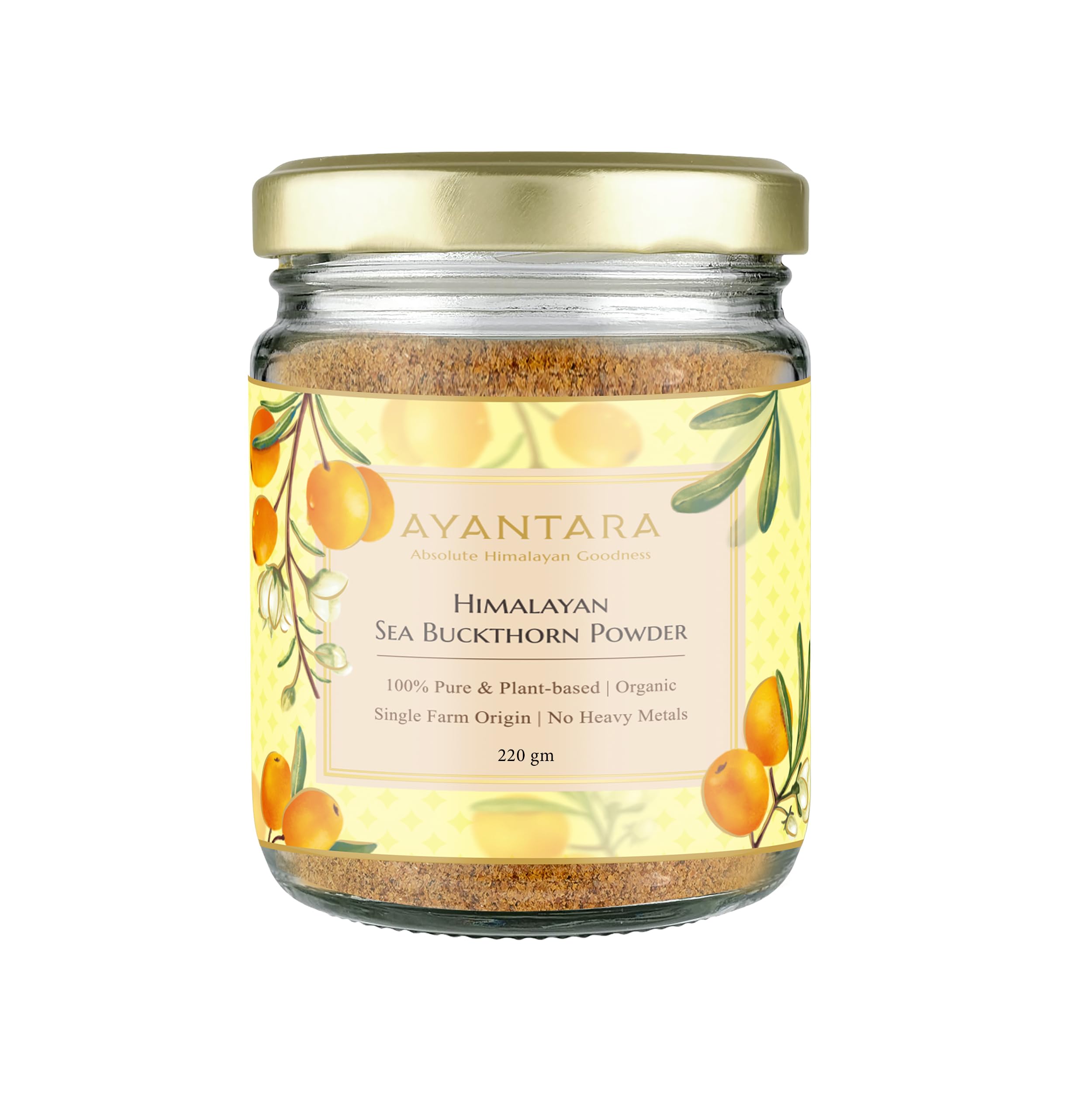 

Ayantara Himalayan Sea Buckthorn Berry Powder - 220g | 100% Pure & Organic | Enriched with Omega 3,6,7,9 & Vitamin C | Naturally Dried & Cold Pre