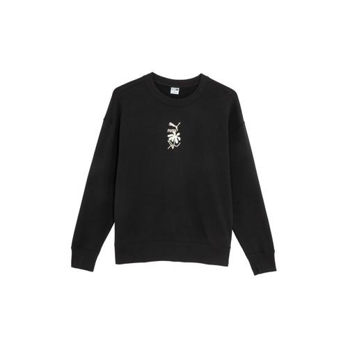 PUMA Women's Black Solid Color Embroidered Crew Neck Long Sleeve Sweatshirt