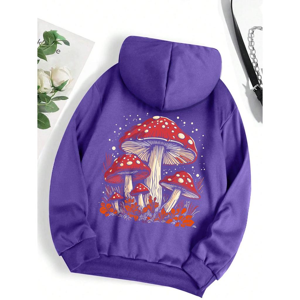 Red mushroom personality graphic hoodie ladies Harajuku casual sweatshirt fashion hooded autumn