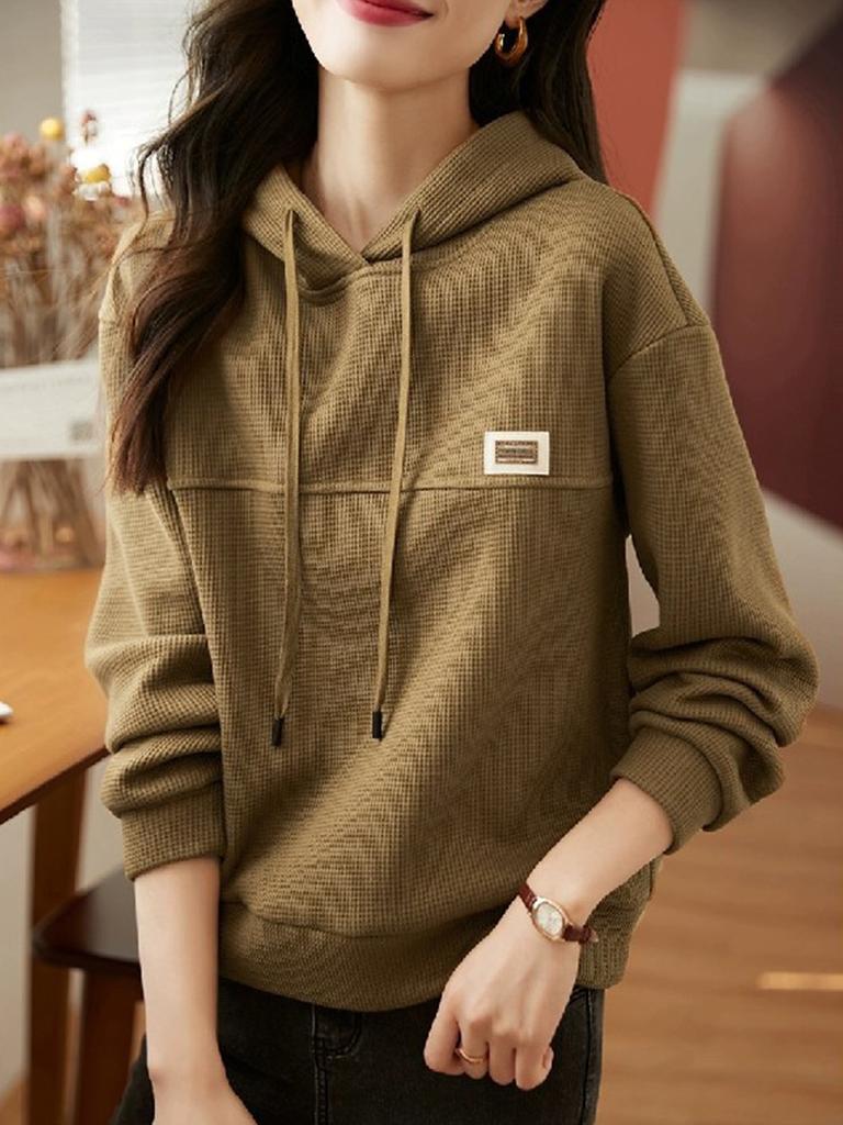 Thickened Sweatshirt Women's Solid Color Hooded Pullover Top