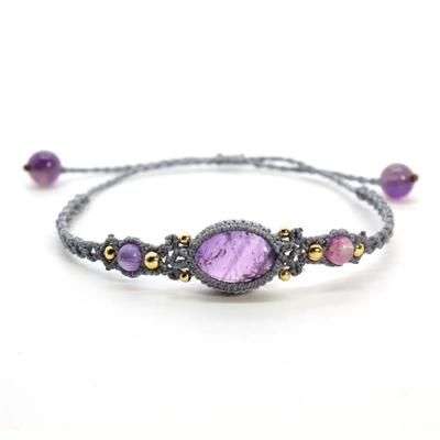 Handmade Braided Macrame Cord Stone Bracelets For Women, Natural Amethyst Lapis Lazuli Crystal Weave Adjustable Bracelet Jewelry.