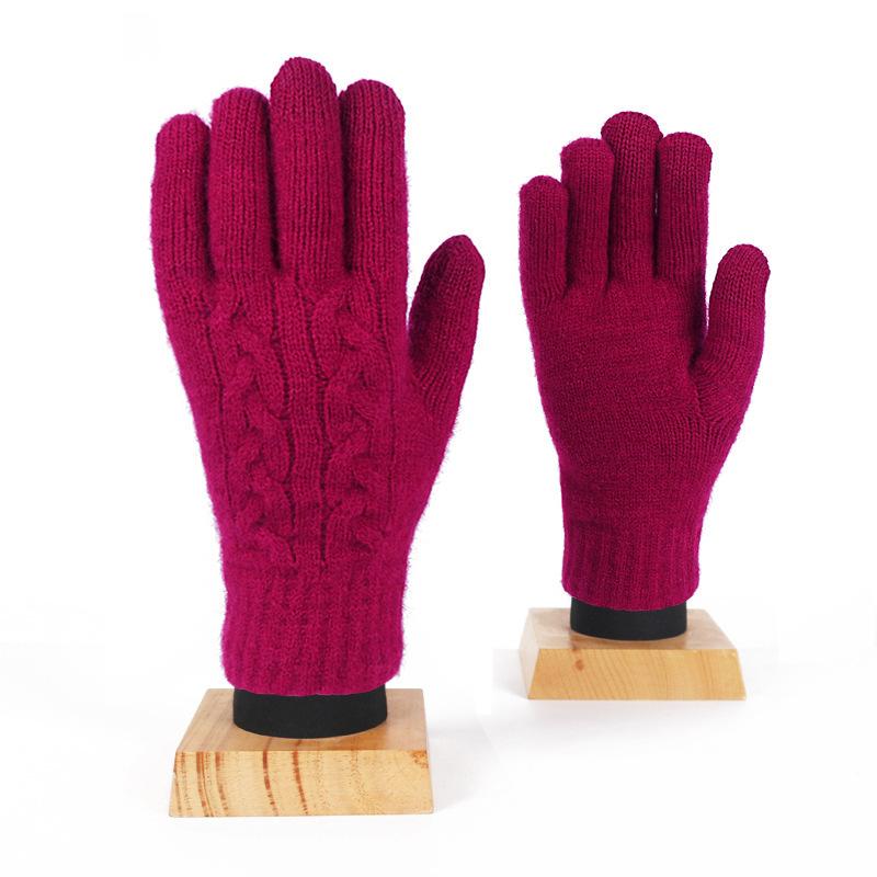Adult Winter Touch Screen Knitted Gloves for Women Double Layer Plus Velvet Warm Cold proof Five Finger Gloves Riding Anti Slip Gloves for Men