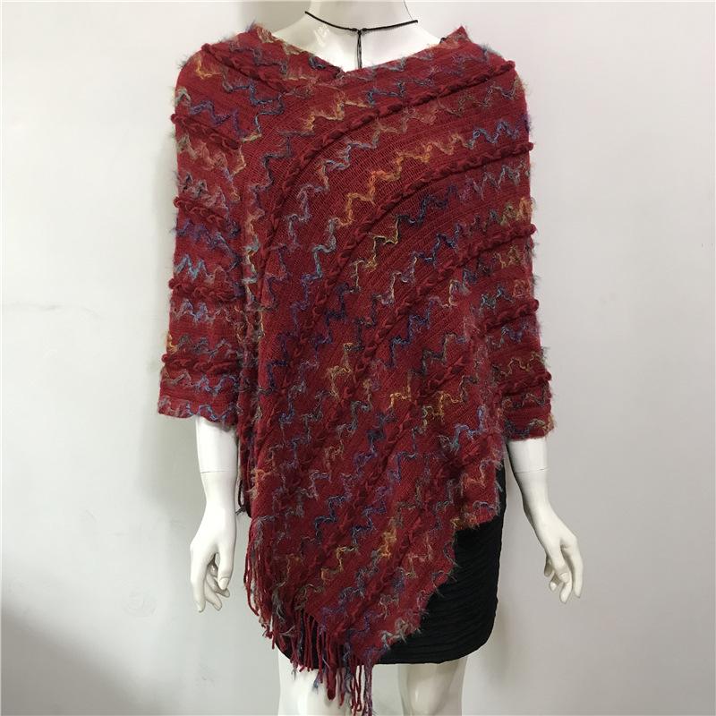 2022 Autumn/Winter Women's V-Neck Rainbow Tassel Cape Sweater