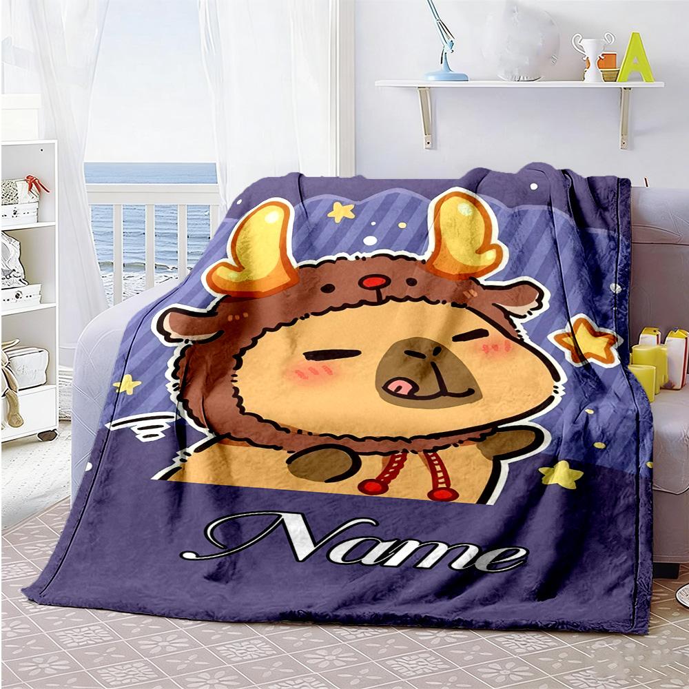Elk Style Capibala Customize Your Name Blanket Cozy Customizable Blanket Soft Warm Cozy for Nap Office Chair Chair Couch Four Seasons Multipurpose