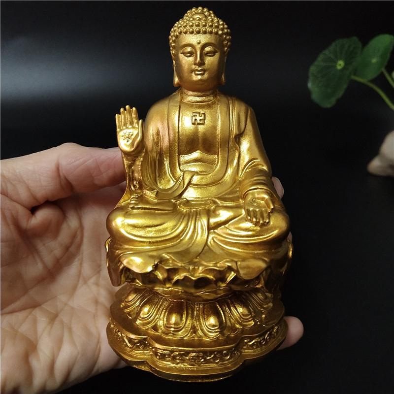 Złota Chińska Statua Buddy Feng Shui Ręcznie Robione Rzemiosło z Żywicy Rzeźba Buddy do Medytacji Figurki Dekoracja Domu Statuetki