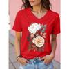 Summer Print Short Sleeved Women's T-shirt V-neck Color 3D Printed Fashionable Casual Women's Top