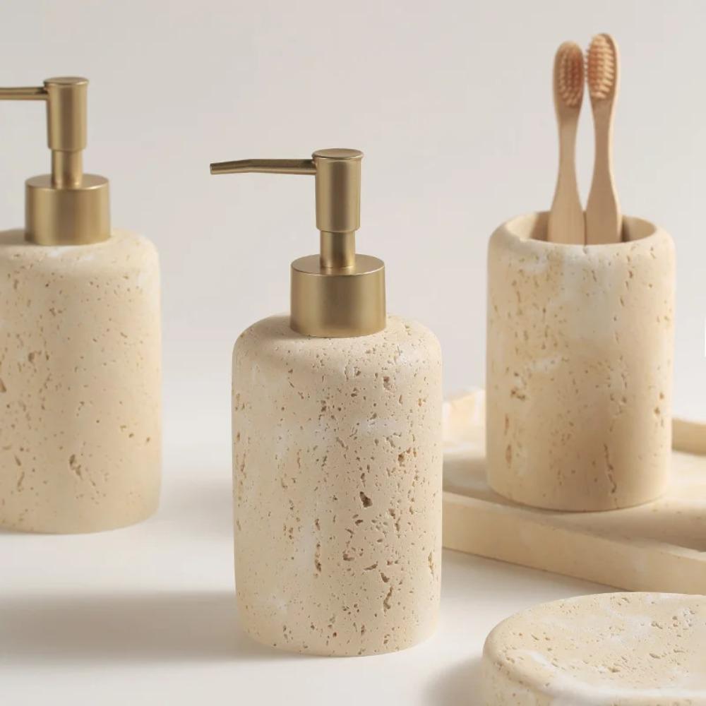 Travertine Drain Soap Dish Hand Sanitizer Bottle Emulsion Bottle Soap Dispenser Soap Box Gargle Cup Tray Bathroom Wash Set