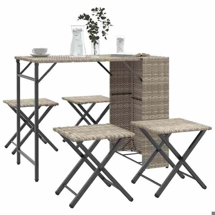 VidaXL Garden Dining Set 5 Pcs Foldable Light Grey Poly Rattan , Outdoor Dining Set, Furniture Set 365948