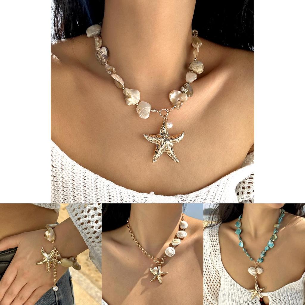 Ocean Star Muschelperlenkette für Damen mit geschichtetem Perlendesign Modeschmuck