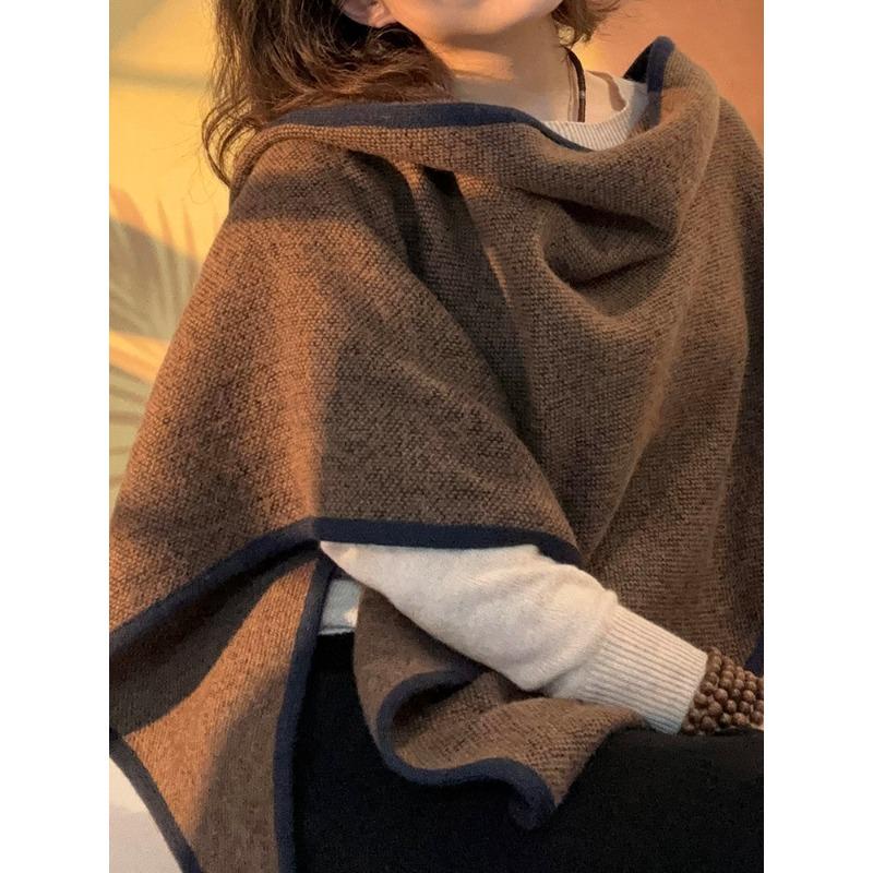 Ingenious Handmade Hemming! 100% Wool Triangle Scarf Women's Winter Versatile Solid Color Shawl Scarf Dual-purpose