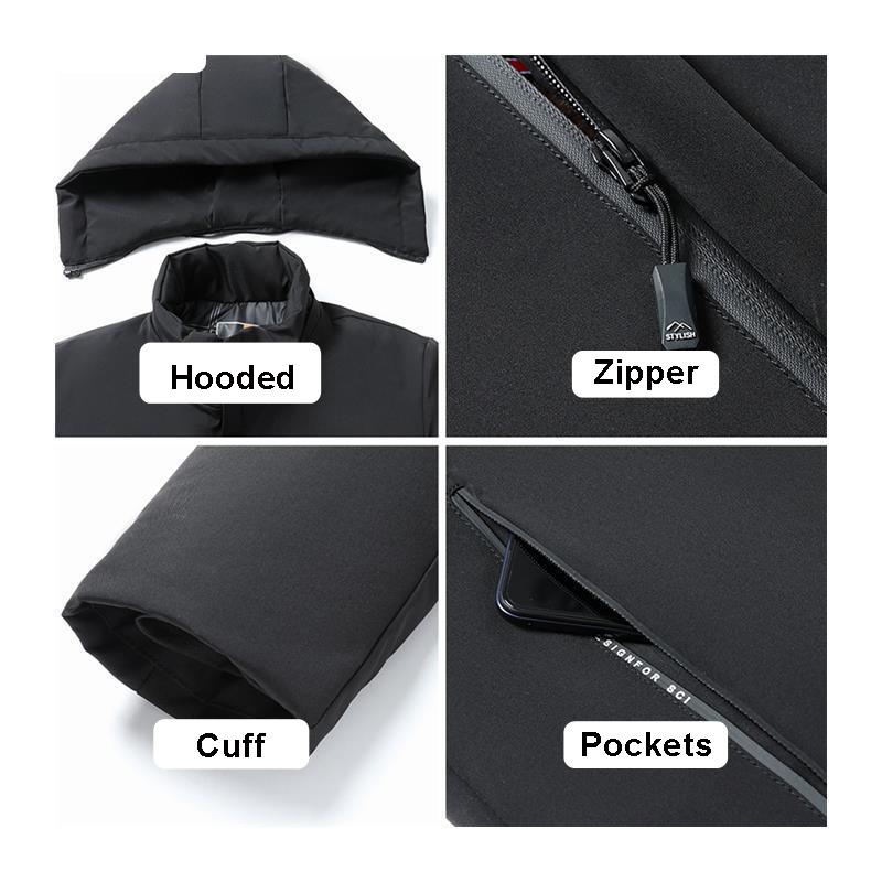 Winter Hooded Parka With Zipper Pockets Fleece Lining Men's Winter Jacket Coat Korean Winter Jackets for Men's Winter Coats
