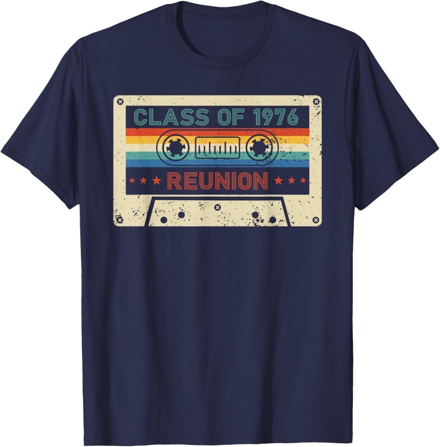 Retro 80s Cassette Tape Class of 1976 Reunion Classmate Tee T-Shirt S разноцветный