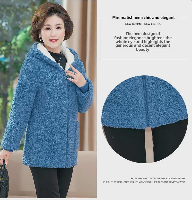 2024 Stilvoller Wintermantel mit Kapuze für Frauen mittleren Alters - Plus Samt, dickes Fleece, Baumwolljacke in großer Größe für Herbst und Winter