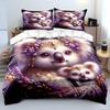 Dreamy Purple Flower Koala Pattern Duvet Cover Set Digital Print Colorful Polyester Bedding With Zipper Closur For Kids Gifts
