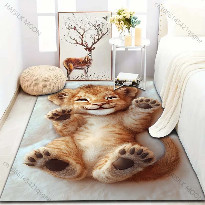 Cute and Playful Little Lion Pattern Carpet for Bedroom Living Room Bedside Sofa Floor Mat Modern Home Decor Area Rug for Gifts
