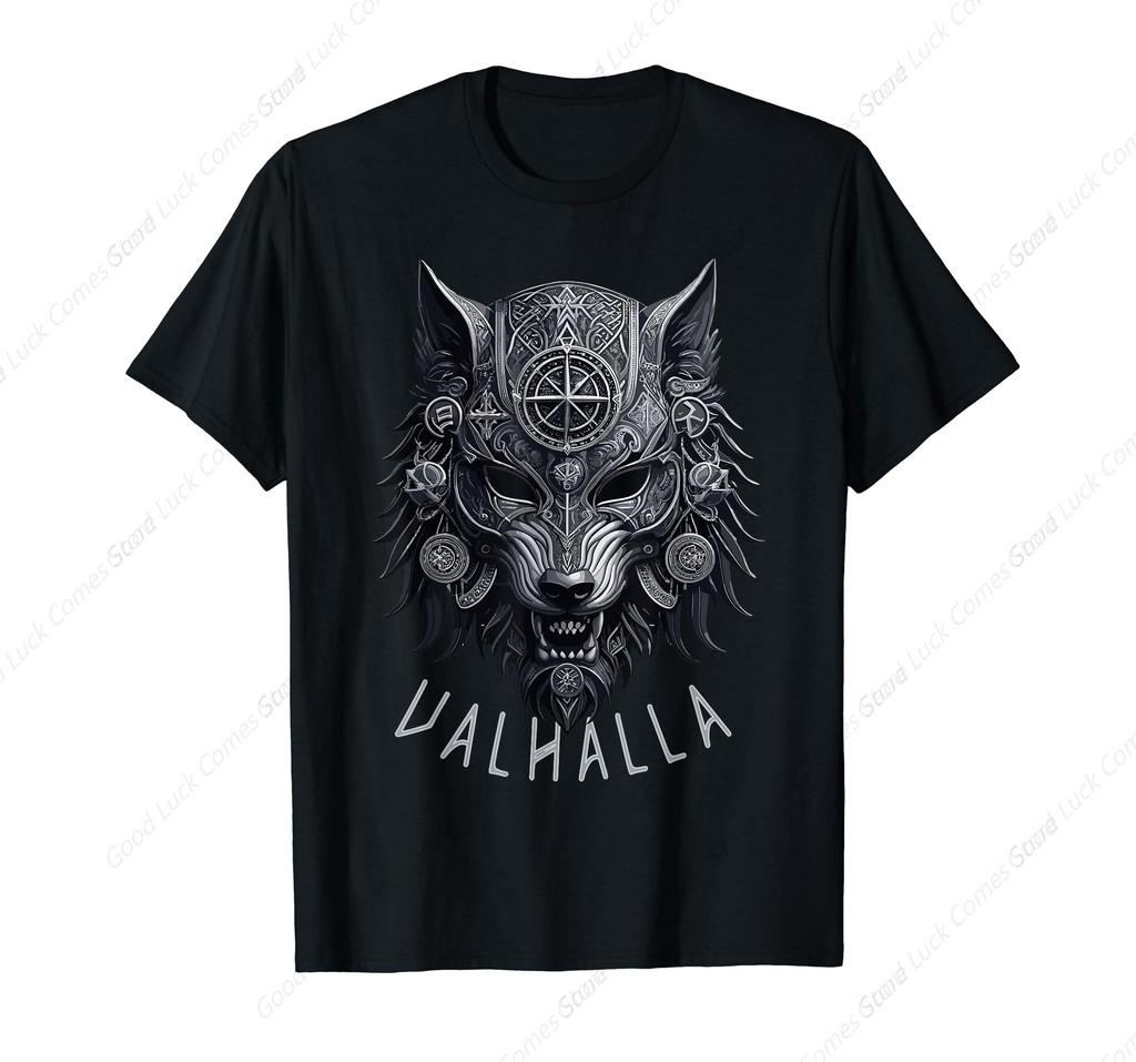 Valhalla Wolf Masker Odin Runen Noorse Kompas Viking T-shirt