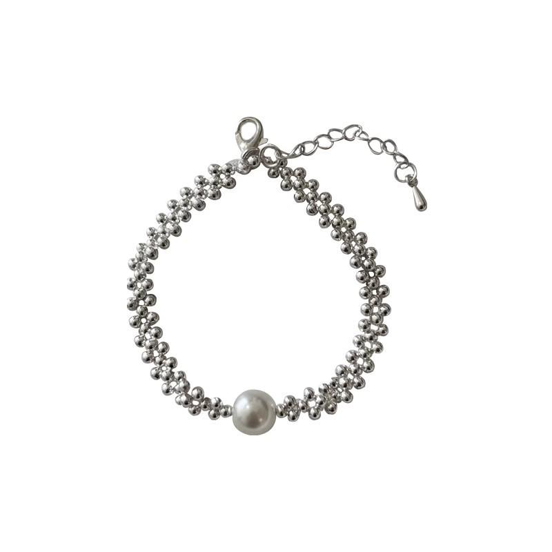 Silver Beaded Pearl Bracelet - Women's Light Luxury Fashion, Autumn & Winter Versatile Hand Jewelry.