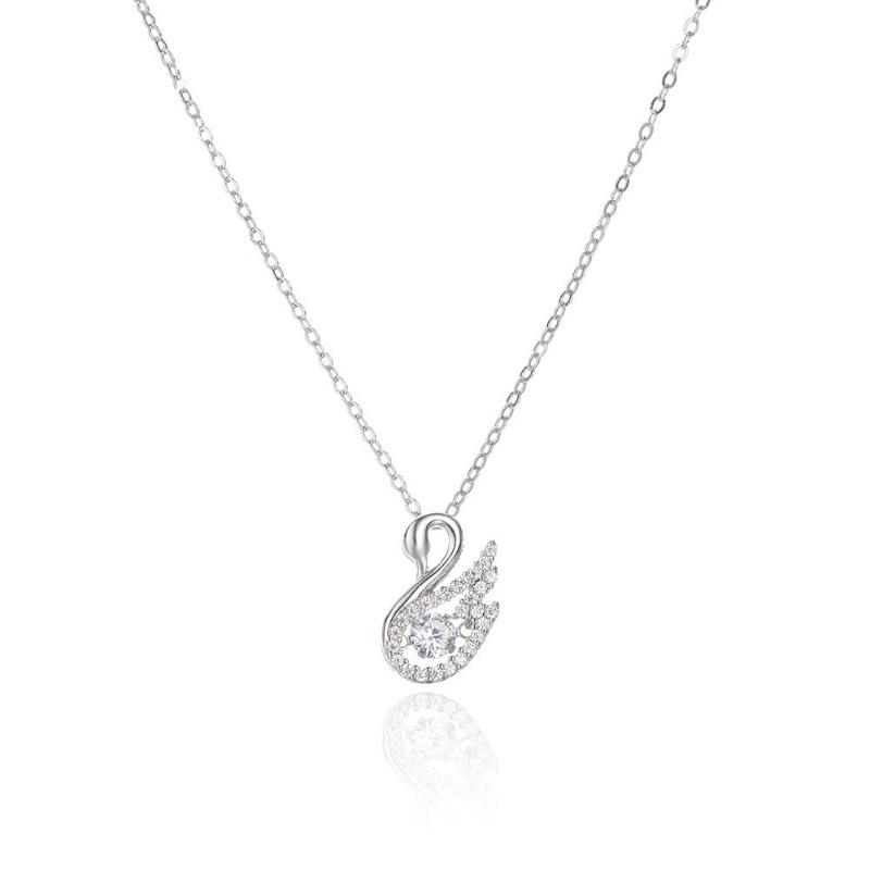 Luxury Shiny Silver Full Zircon Little Swan Pendant Necklace for Woman Summer Exquisite Collarbone Chain Jewelry Gifts
