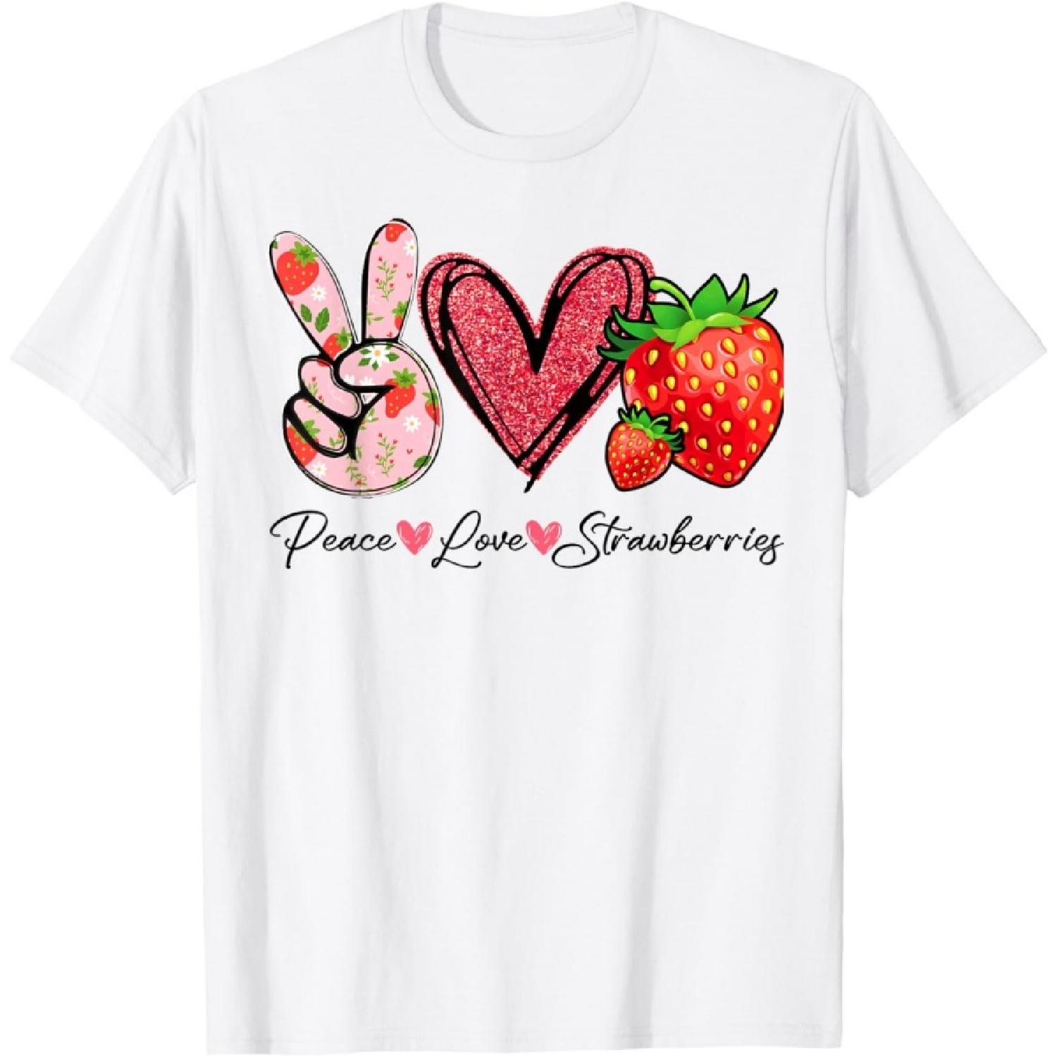 Peace Love Strawberries Strawberry Festival Berries Lovers T-Shirt S