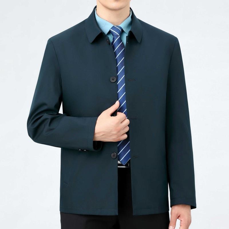 Mulberry silk button jacket for middle-aged and elderly men thin spring and autumn dad wear business jacket lapel middle-aged casual top