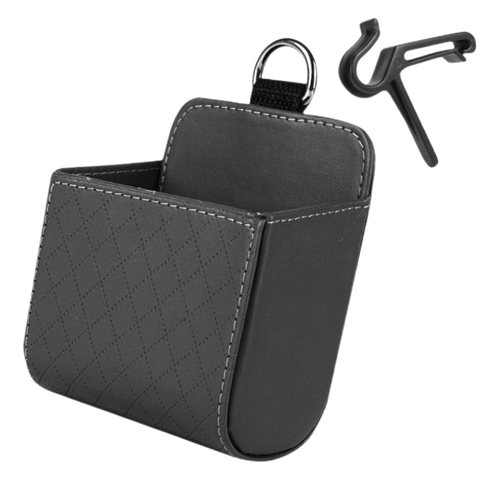 Auto Organizer Box PU Leather Car Phone Hanging Holder Soft Car Air Vent Shelf Box for Car Accessories for Auto Storage Tidying