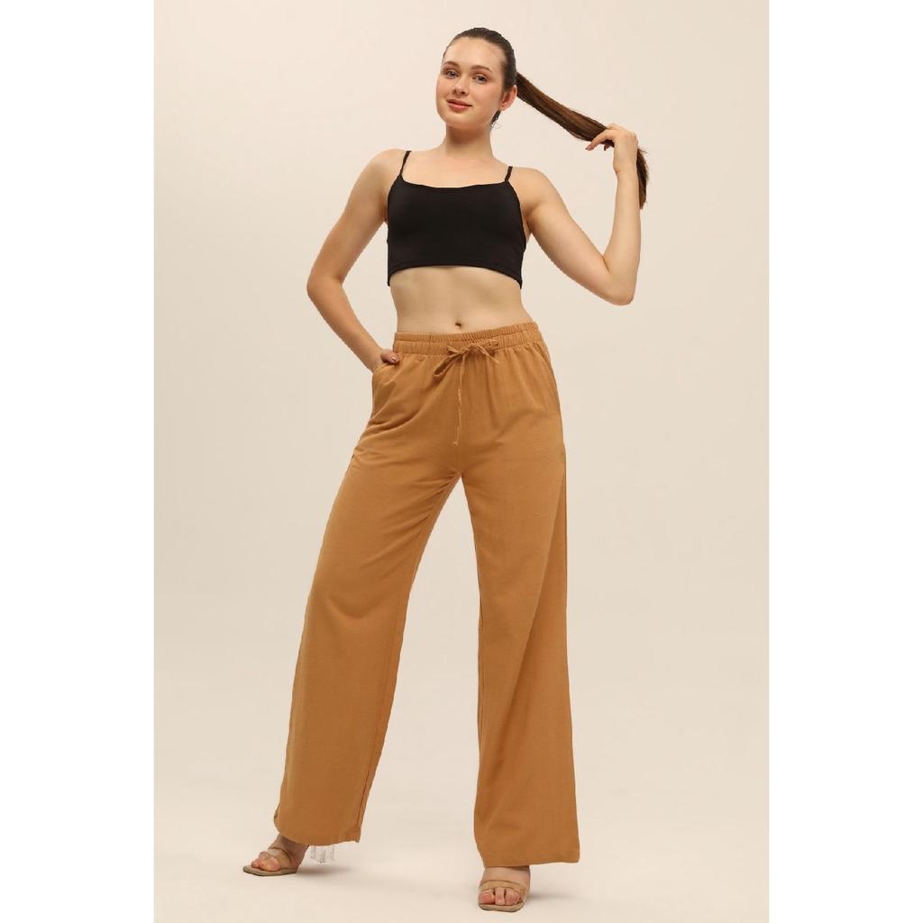 Beige Leinenmischung Locker geschnittene Hose