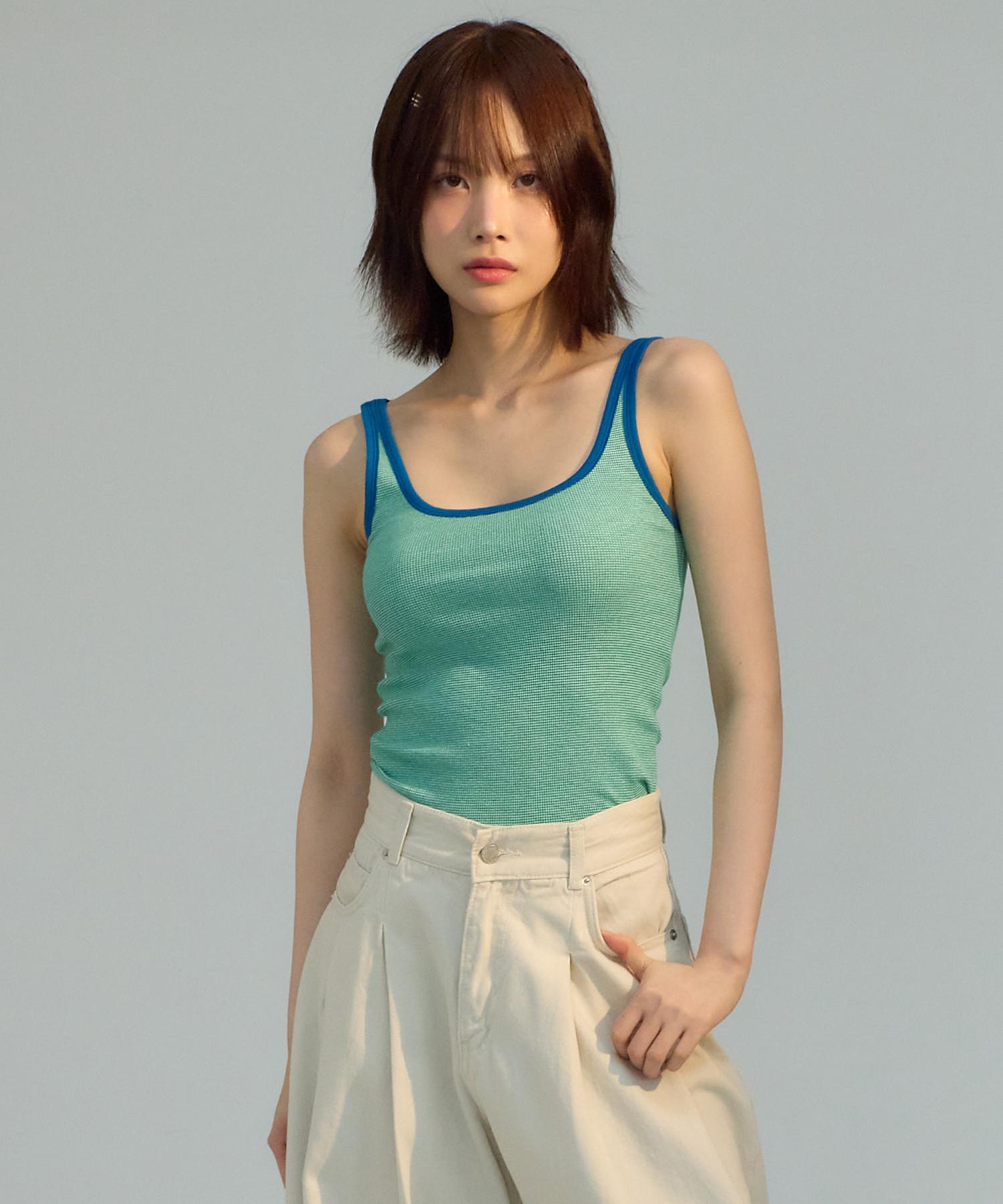 Unknown Planet Color-Block Striped Sleeveless Top Green Green/Free