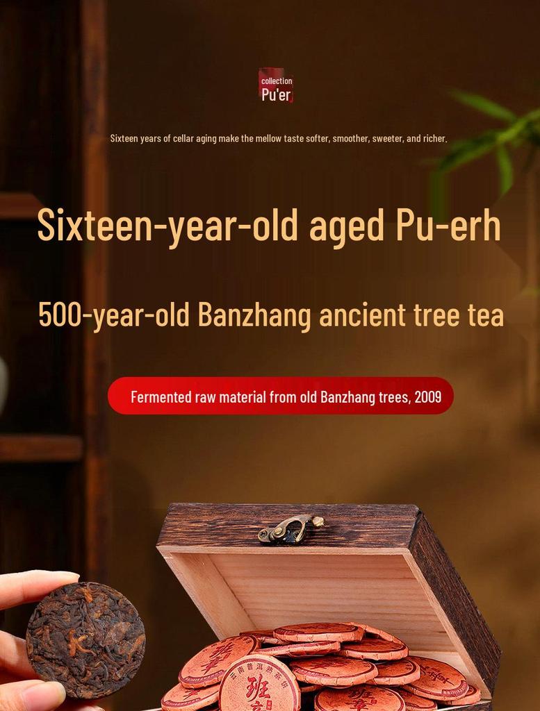 Yunnan Aged BanZhang Pu'er Ripe Tea, Ancient Tree, Small Cake, Gift Box, 10+ Years