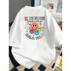 Women's Smiling Face Positive Energy Print Tee Crew Neck Short Sleeve Hearts Design Spring Casual Playful Trendy Top