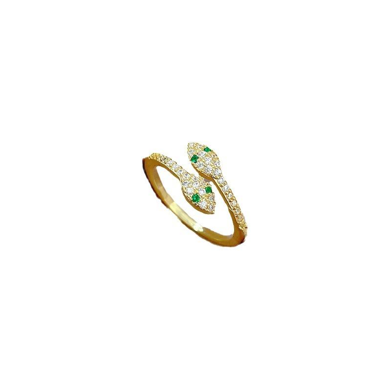 Real Gold Green Eyes Snake Ring Opening Adjustable Simple Jewelry Japanese Ring Couple Ring