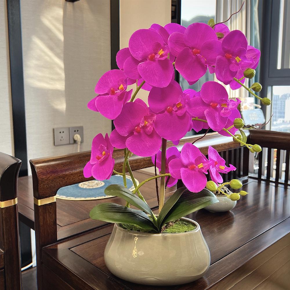 Flori Artificiale Phalaenopsis în Vas Ceramic - Ideal pentru Decorarea Sufrageriei sau a Mesei de Dining