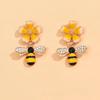 Korean Style Bee Dangle Earring For Women Fashion Creative Design Yellow Flower Drop Earrings Rhinestones Beautiful Zircon Gift