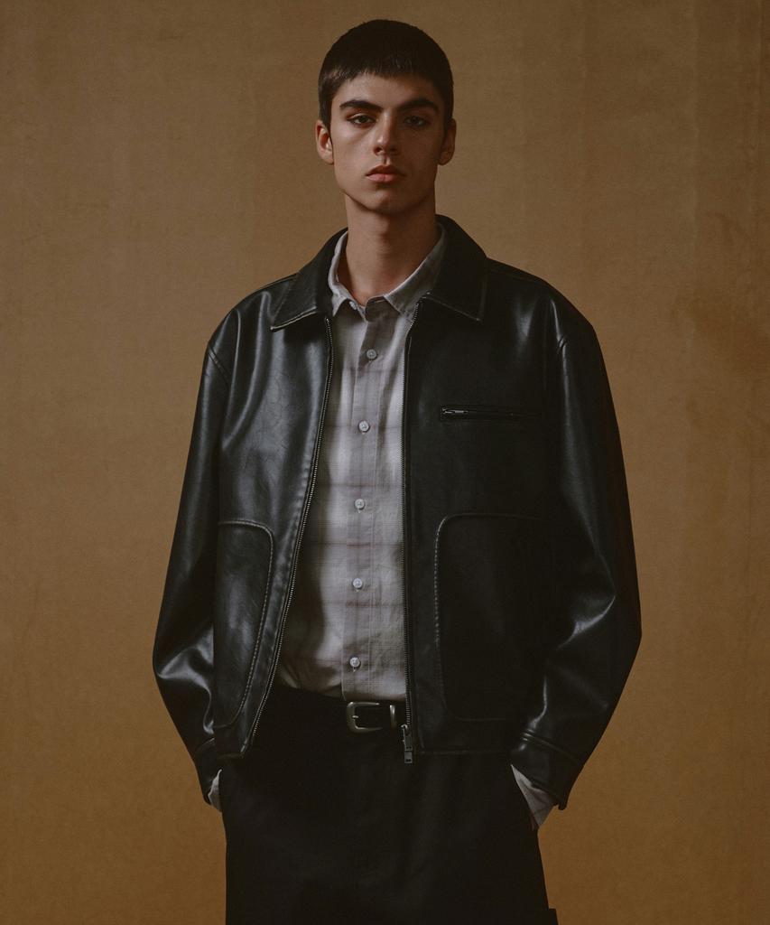 Musinsa Standard Faded Synthetic Leather Drizzler Jacket [Black]
