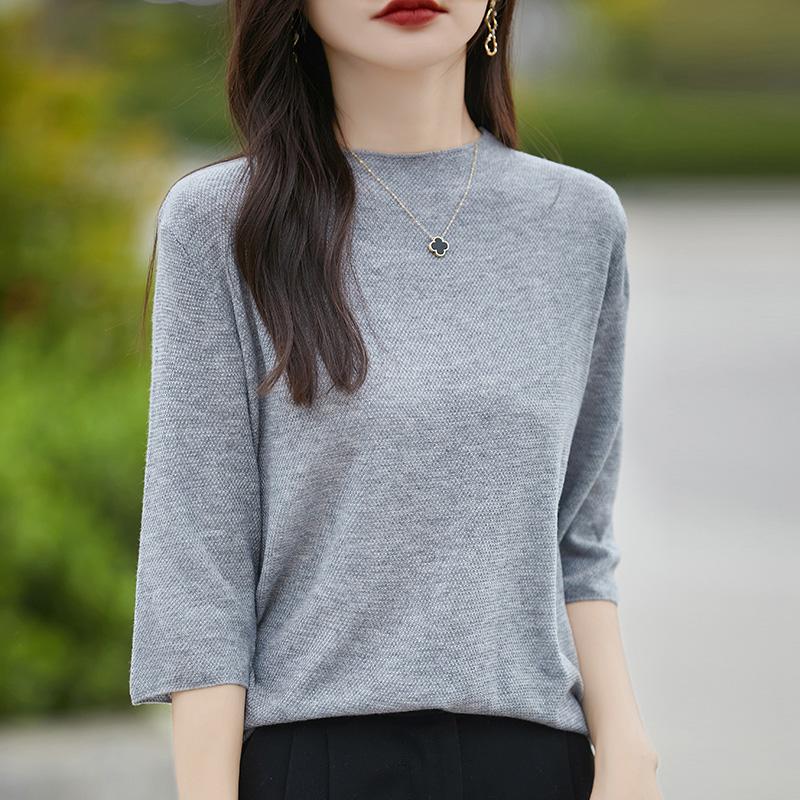 Women's Wool Sweater Qinghe Cashmere 50% Silk 50% Wool Autumn and Winter Wool Pullover Soft and Warm