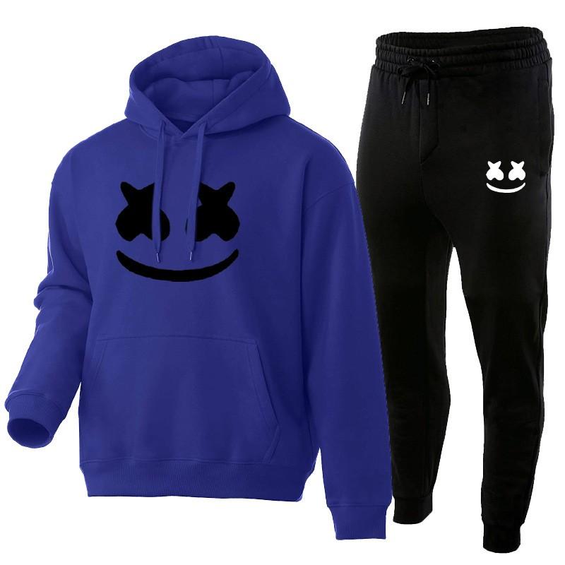 Marshmello Smile Face Hoodie Jogginghosen Set Unisex Oversized Lässig Winter Trainingsanzug