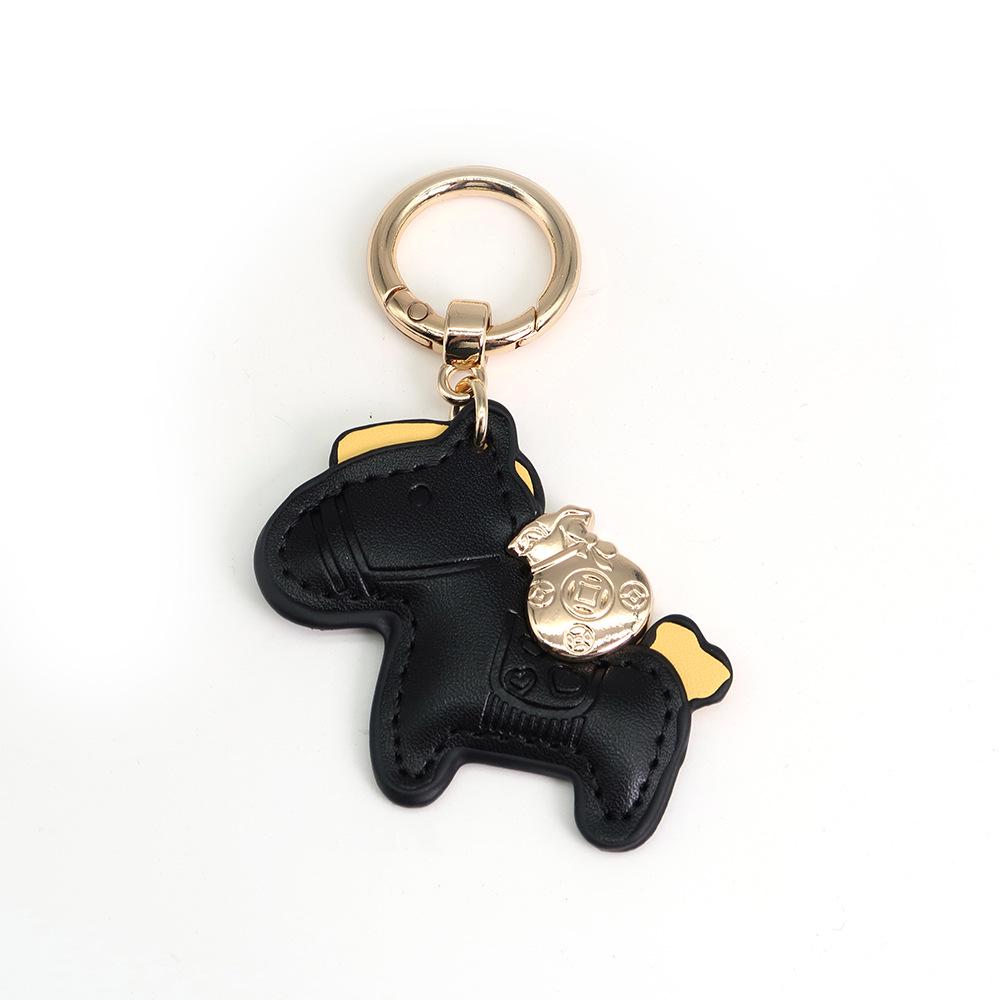 Handmade Leather Rocking Horse Keychain Pendant - Cartoon Style